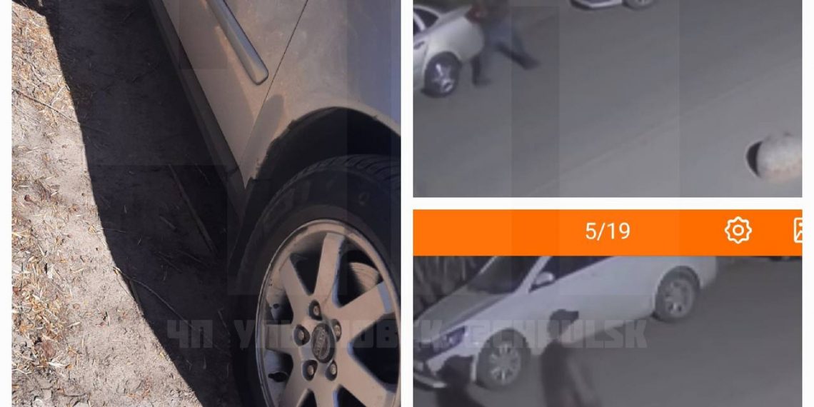 Видеокамеры в Ульяновске зафиксировали мужчину, протыкающего колёса авто и царапающего кузова