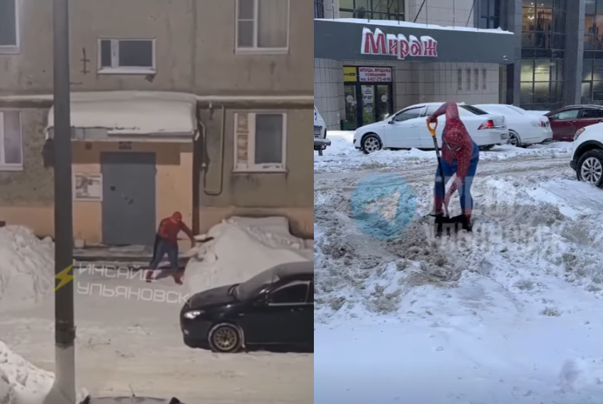 В Ульяновске заметили убирающего снег Человека-Паука