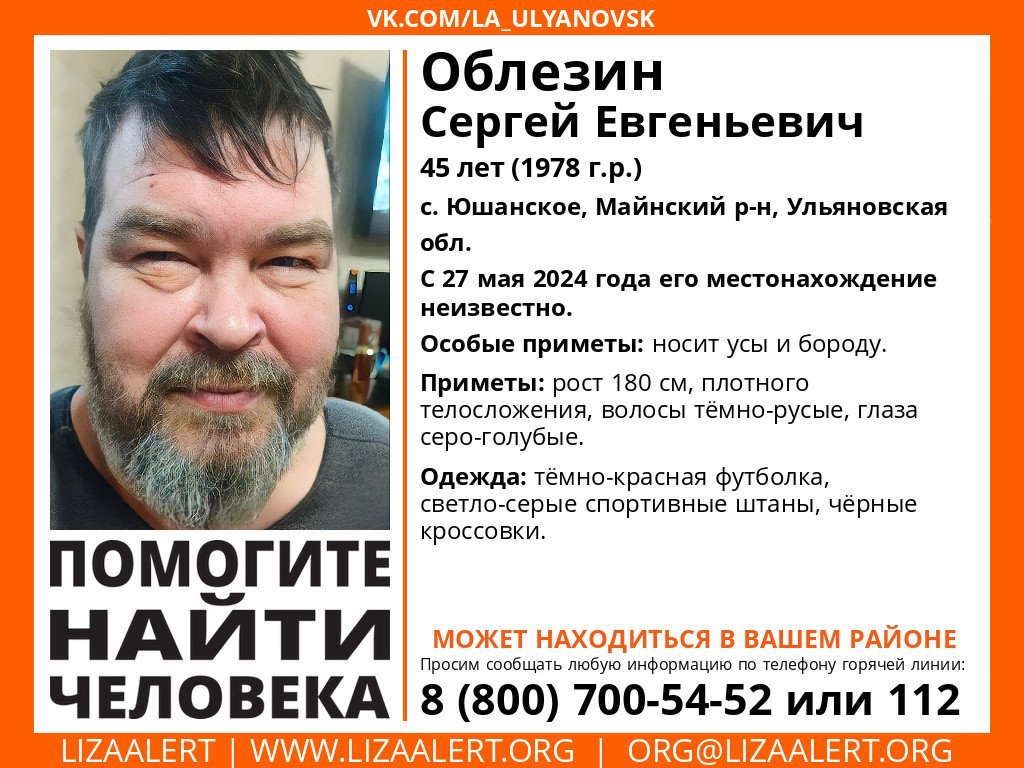 В Майнском районе ищут пропавшего мужчину с усами и бородой - Ульяновск