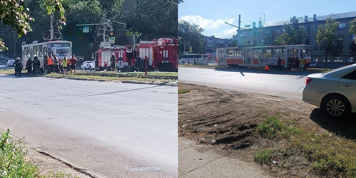 На остановке в Ульяновске загорелся трамвай