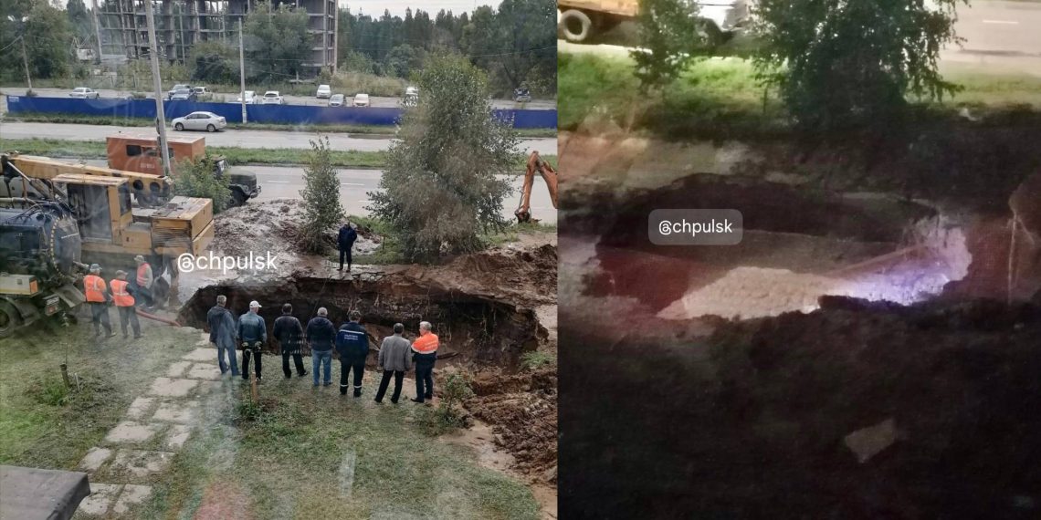 Гигантский провал грунта случился на проспекте Авиастроителей в Ульяновске