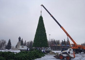 На Соборной площади завершается монтаж главной новогодней ёлки Ульяновской области