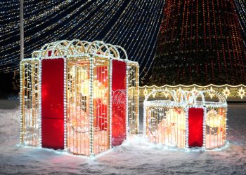 Пять оригинальных световых фигур установили у главной ёлки на Соборной площади