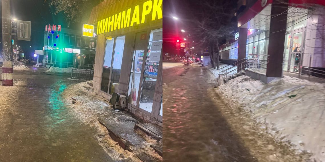 Пешеходы на севере Ульяновска проходят опасный ледяной квест