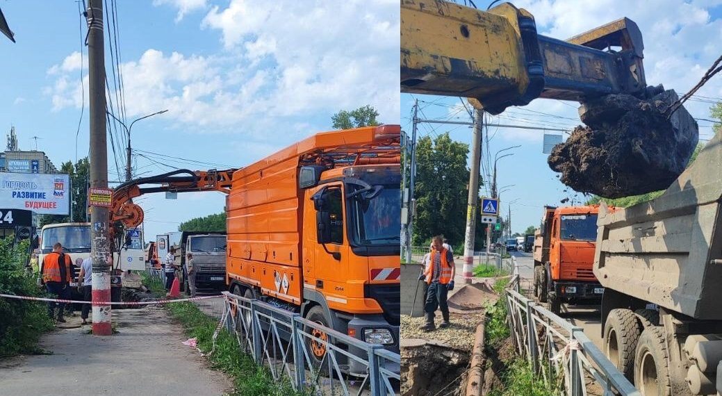 На проспекте Гая в Ульяновске ремонтируют глубокозалегающий коллектор