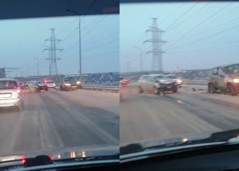 Две легковушки столкнулись на Императорском мосту в Ульяновске утром 14 декабря