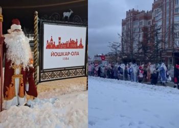 Дед Мороз из Ульяновска принял участие в параде коллег в Йошкар-Оле — видео