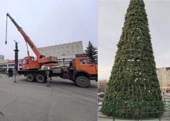 В Заволжском районе Ульяновска появилась 18-метровая новогодняя ель