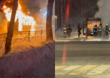 На перекрёстке Рябикова и Хмельницкого в Ульяновске загорелась маршрутка