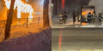 На перекрёстке Рябикова и Хмельницкого в Ульяновске загорелась маршрутка