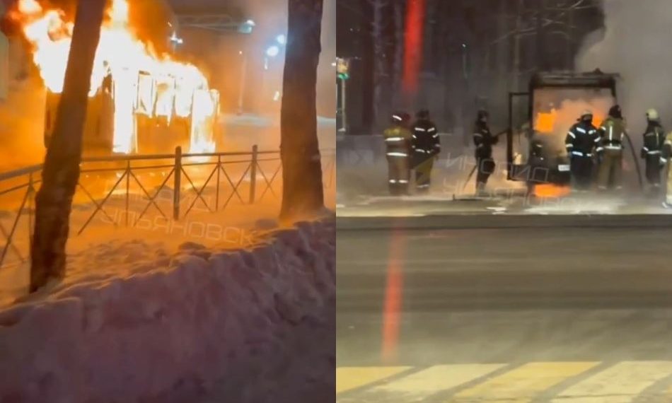 На перекрёстке Рябикова и Хмельницкого в Ульяновске загорелась маршрутка