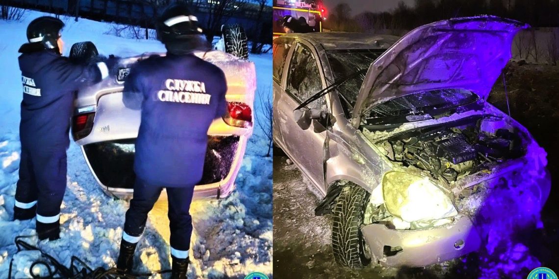 Ульяновские спасатели достали перевернувшийся автомобиль из кювета