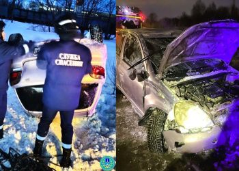 Ульяновские спасатели достали перевернувшийся автомобиль из кювета