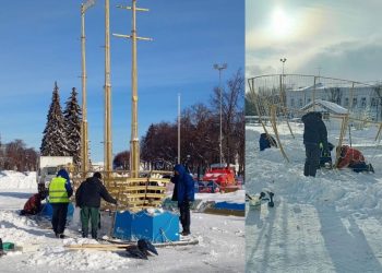 «Корабль» отправился на склад: на главной площади Ульяновска демонтируют праздничную иллюминацию