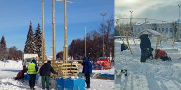 «Корабль» отправился на склад: на главной площади Ульяновска демонтируют праздничную иллюминацию