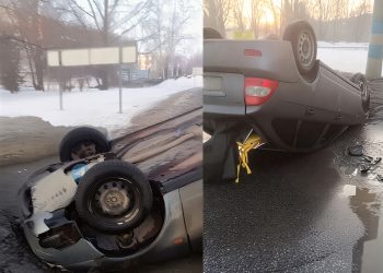 «Приора» перевернулась, попав колесом в яму на промзоне в Новом городе