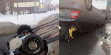 «Приора» перевернулась, попав колесом в яму на промзоне в Новом городе