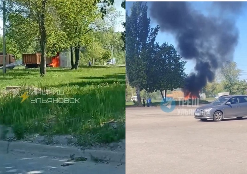 КамАЗ-дворник потушил КамАЗ-самосвал в Ульяновске: видео