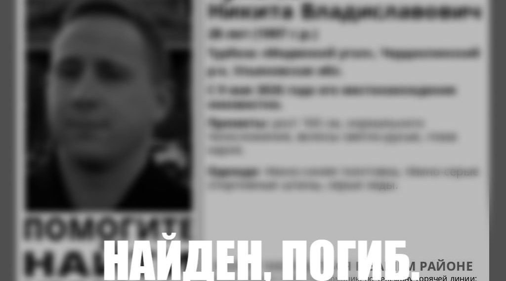 Найден погибшим 28-летний Никита Тулаев, пропавший 9 мая на турбазе в Чердаклинском районе