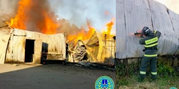 Ульяновские спасатели помогли тушить пожар в складском помещении