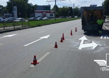 В Ульяновске обновили разметку на съезде с Западного бульвара